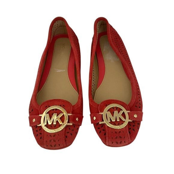 Michael Kors Womens Ballet Flats Size 6 Suede Leather Perforated MK Logo - Picture 5 of 9